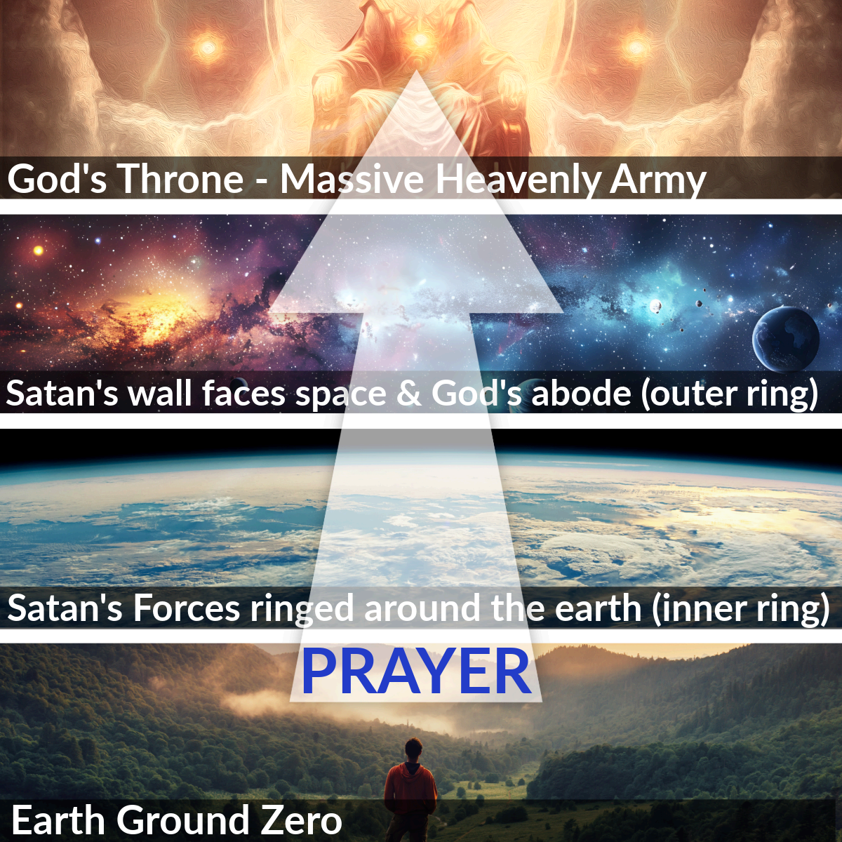 Diagram of prayer ascending from earth through Satan's rings to God's throne