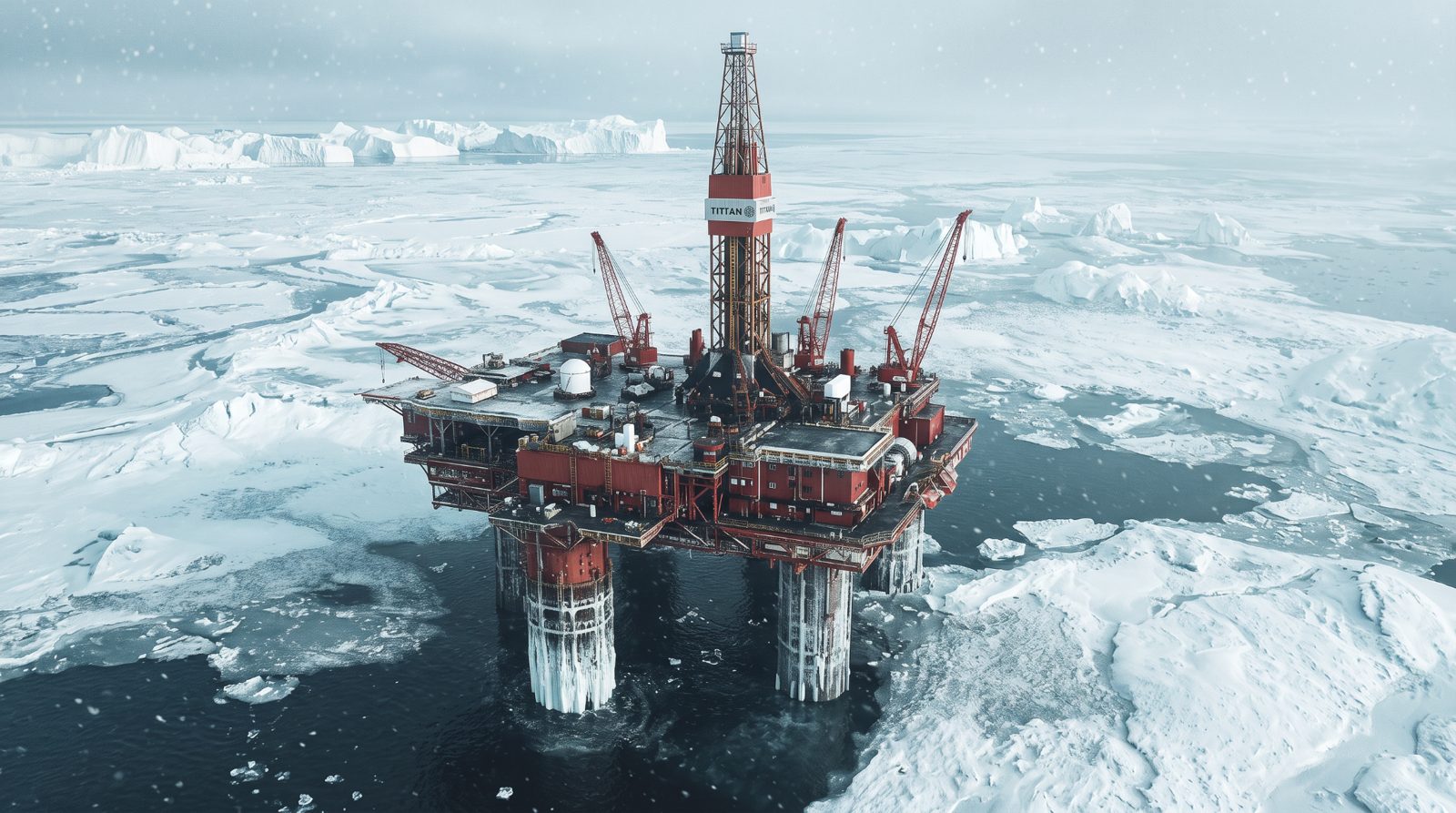 Offshore oil platform in Arctic ice