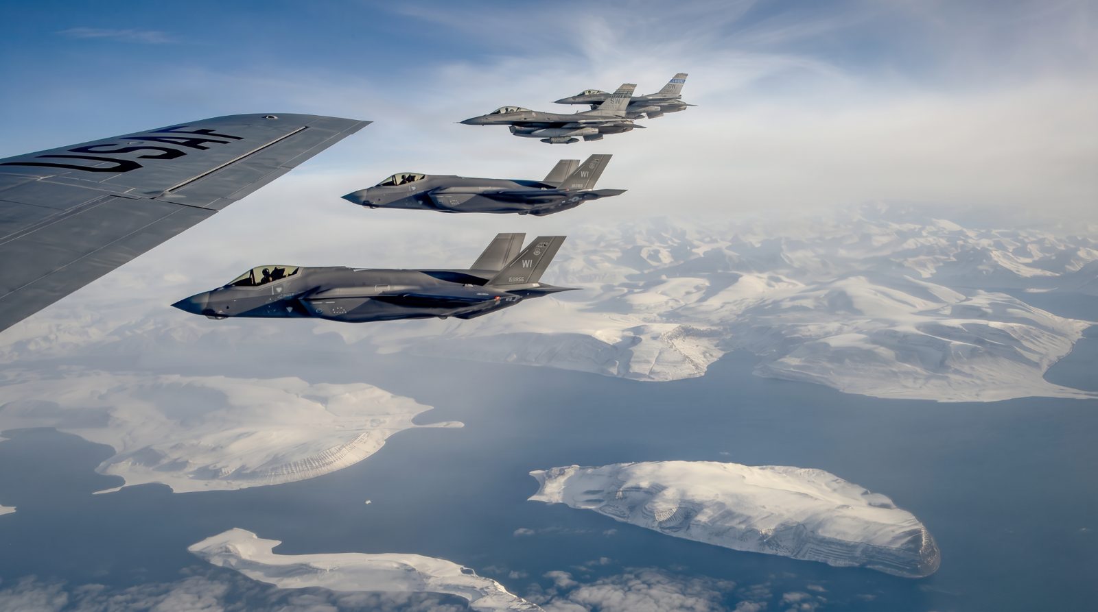 Fighter jets flying over Arctic waters